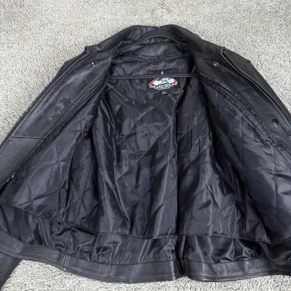 Jim Leather Jacket Womens Large Black Western Bone Bead Biker Motorcycle Zip - Picture 3 of 11